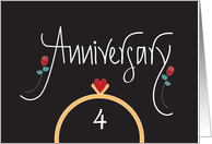 Hand Lettered Fourth Anniversary Congratulations, Ring & Roses card