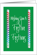 Festive Festivus with Rainbow Ribbon Wrapped Poles card