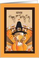 First Thanksgiving for Nephew Turkey with Patterned Feathers and Hat card