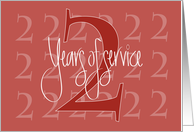 Hand Lettered 2nd Year Employee Work Anniversary 2 Years of Service card