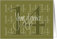 Hand Lettered 14th Year Employee Work Anniversary 14 Years of Service card
