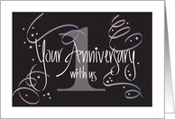 Hand Lettered Employee 1st Year Work Anniversary 1 Year Streamers card