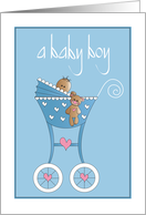 Baby Boy Congratulations, African American Baby Boy in Stroller card