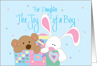 New Baby Boy Congratulations for Daughter, with Toy Box card