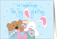 New Baby for Daughter in Law, Joy of a Boy with Bear and Bunny card