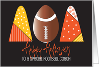 Halloween for Football Coach, Candy Corn and Football Lineup card