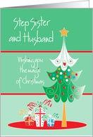 Christmas for Step Sister and Husband, Christmas Tree and Gifts card