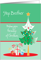 Christmas Magic for Step Brother, Gifts Below Christmas Tree card