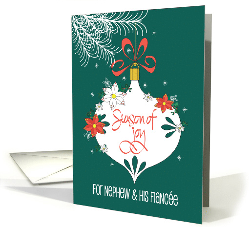 Hand Lettered Christmas for Nephew & Fiance, Floral Ornament card