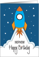 Hand Lettered Birthday for Nephew Blue and Orange Rocket Ship card