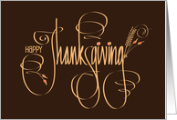 Hand Lettered Thanksgiving With Scrollwork Wheat and Leaf Ornaments card