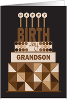 Hand Lettered Birthday for Grandson, Stacked Brown Birthday Cake card