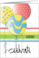 Hand Lettered Birthday for Husband, 3 Decorated Birthday Balloons card