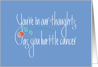 Hand Lettered Thinking of You for Cancer Patient, on Blue card