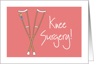 Hand Lettered Get well Soon for Knee Surgery, Crutches on Pink card