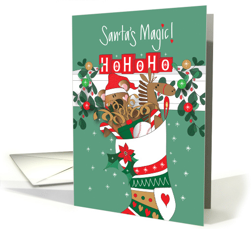 Santa's Magic for Child's Christmas, Toys in Decorated Stocking card