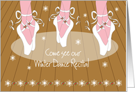 Winter Dance Recital Invitation with White Ballet Shoes and Snowflakes card
