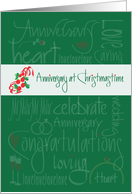 Anniversary at Christmastime, Romantic Words and Holly Sprig card