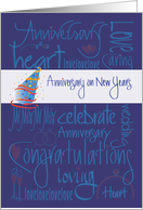 Anniversary on New Years with Romantic Words and Party Hat card