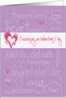 Anniversary on Valentine’s Day, Romantic Words and Layered Hearts card