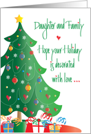 Christmas for Daughter and Family, Decorated Tree and Gifts card