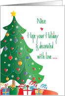 Christmas Decorated with Love for Niece, Tree and Ornaments card