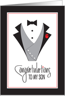 Congratulations for Son’s Wedding from Father with Tuxedo and Rose card