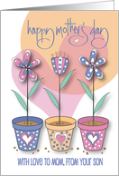 Hand Lettered Happy Mother’s Day from Son Flowers and Flower Pots card