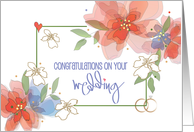 Hand Lettered Floral Wedding Congratulations with Rings and Hearts card