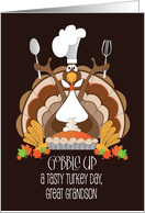 Thanksgiving for Great Grandson, Turkey with Chef’s Hat and Pie card