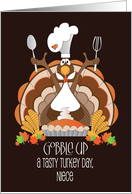 Thanksgiving for Niece, Turkey with Chef’s Hat and Pumpkin Pie card
