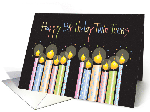 Birthday for Twin Girl Teens, Colorful Patterned Candles card