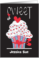 Hand Lettered Sweet Cupcake Valentine for Sweetheart Child with Hearts card