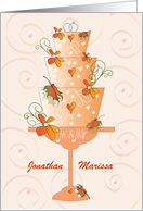 Hand Lettered Thanksgiving Wedding Cake Fall Leaves and Custom Names card