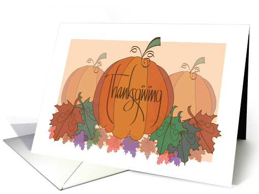 Hand Lettered Thanksgiving with Pumpkin Trio and Fall Leaves card
