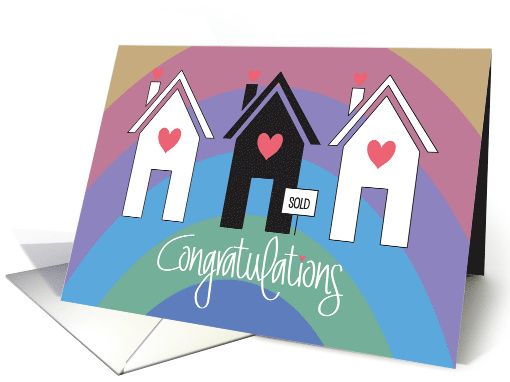 Congratulations on Selling Home Trio of Homes Rainbow and Hearts card