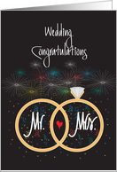 New Year’s Eve Wedding Congratulations Rings and Fireworks card