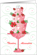 Christmas Wedding Congratulations Poinsettia Cake and Custom Names card