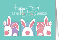 Easter for Cousin with White Bunny Trio Peeking in To Say Happy Easter card