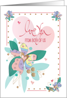 Hand Lettered Mother’s Day from Both of Us Floral Bouquets and Hearts card