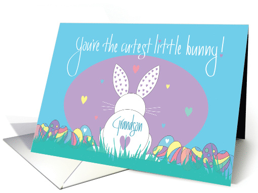 1st Easter for Grandson, Cutest Little Bunny, with Hearts & Eggs card