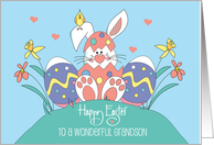 Easter for Grandson Bunny in Eggshell with Bird, Eggs and Flowers card