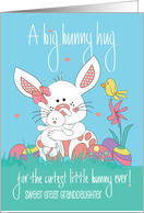 Easter for Great Granddaughter Bunny Hugs White Bunny and Toy Bunny card