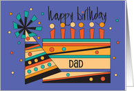 Hand Lettered Birthday for Dad Colorful Birthday Cake and Party Hat card