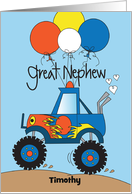 Hand Lettered Birthday Great Nephew Monster Truck with Custom Name card