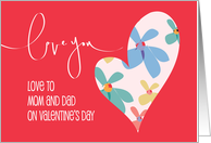 Hand Lettered Valentine for Mom and Dad Floral Heart on Crimson card