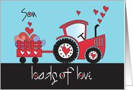 Hand Lettered Valentine for Son Loads of Love with Red Heart Tractor card