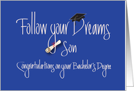 Bachelor’s Graduation for Son with Diploma on Blue card