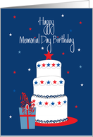 Hand Lettered Memorial Day Birthday, with Stacked Cake and Stars card