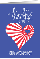 Hand Lettered Veterans Day Thankful for You U.S. Patriotic Flag Heart card